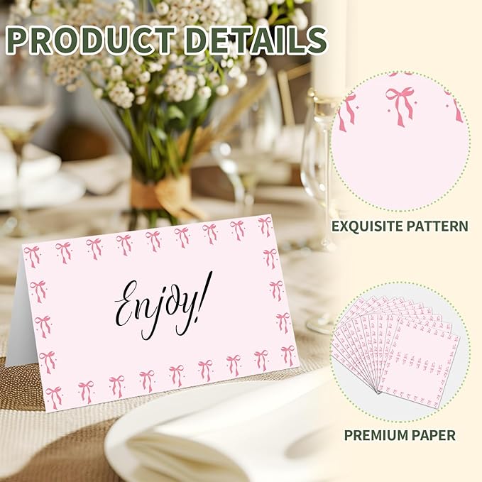 25 Bow Place Cards for Table Seating, Tent Cards for Birthday Bridal Shower - Image 3