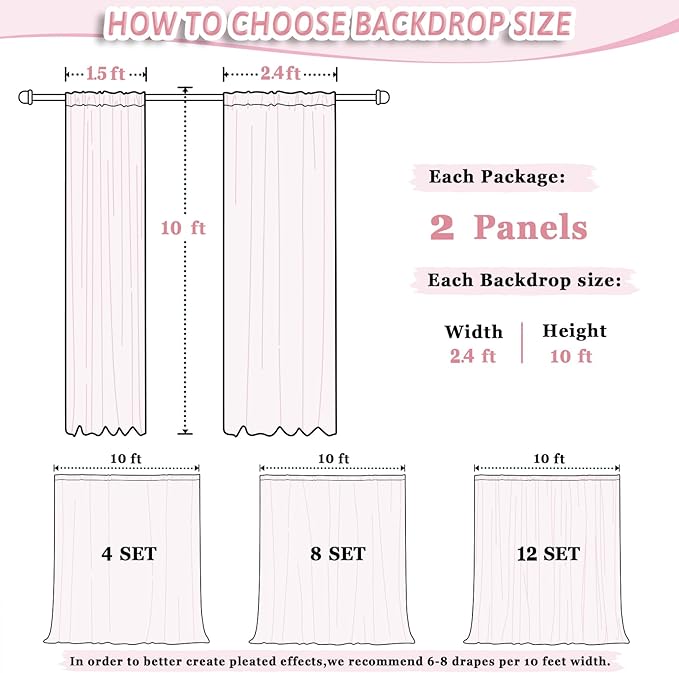 DUOBAO Hot Pink Chiffon Backdrop Curtain 2 Panels 29 Inch by 120 Inches Wedding - Image 6