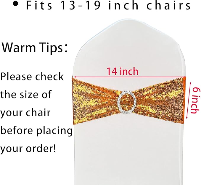 100 Pcs Chair Sashes Sequin Stretch Chair Bands Spandex Polyester Bows - Image 2