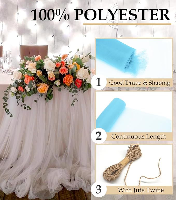 Baby Blue Tulle Fabric Roll - Image 4