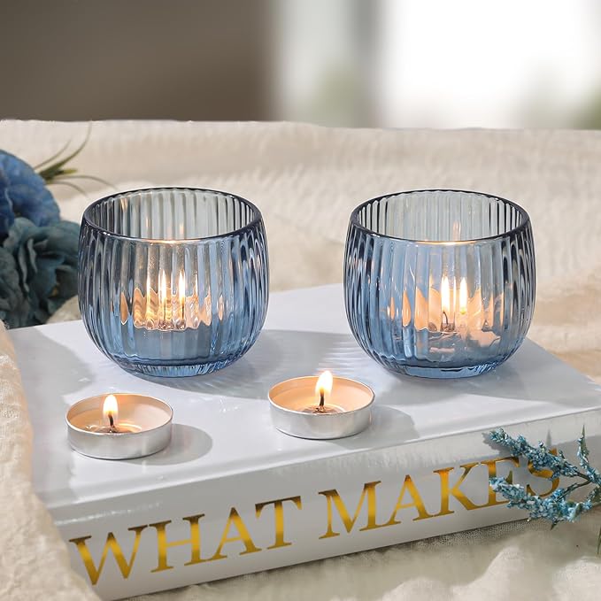 Set of 6 Ribbed Glass Votive Candle Holders, and Home Decor - Image 4