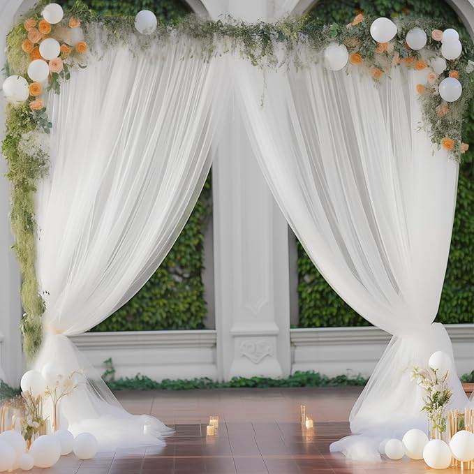 10x10 White Tulle Backdrop Curtains - Image 7