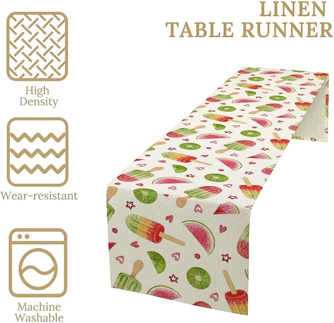 Summer Popsicles Table Runner, Colorful Watercolor Ice Cream Loves Heart - Image 4