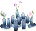 Navy Blue Glass Bud Vases Set of 12, Mini Ribbed Flower Vase by UPBUD