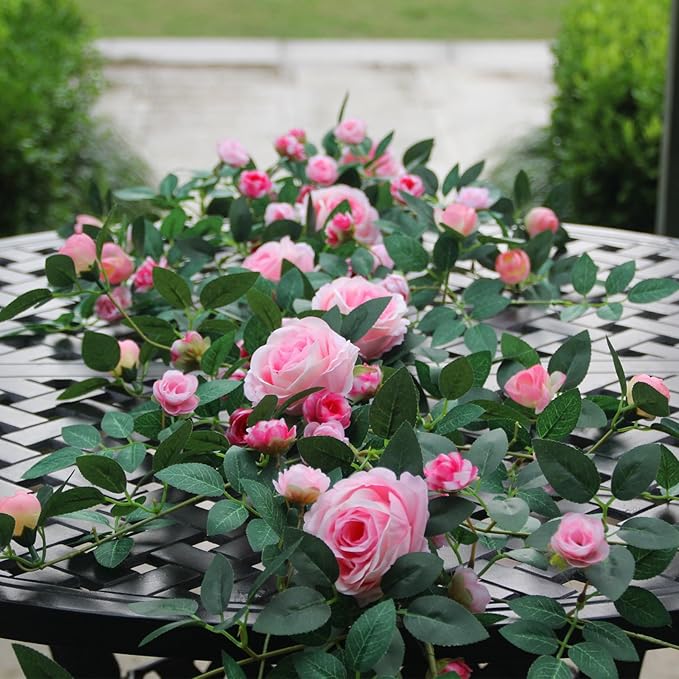 6FT Pink Flower Garland Artificial Rose Vines Hanging Floral Garland - Image 5