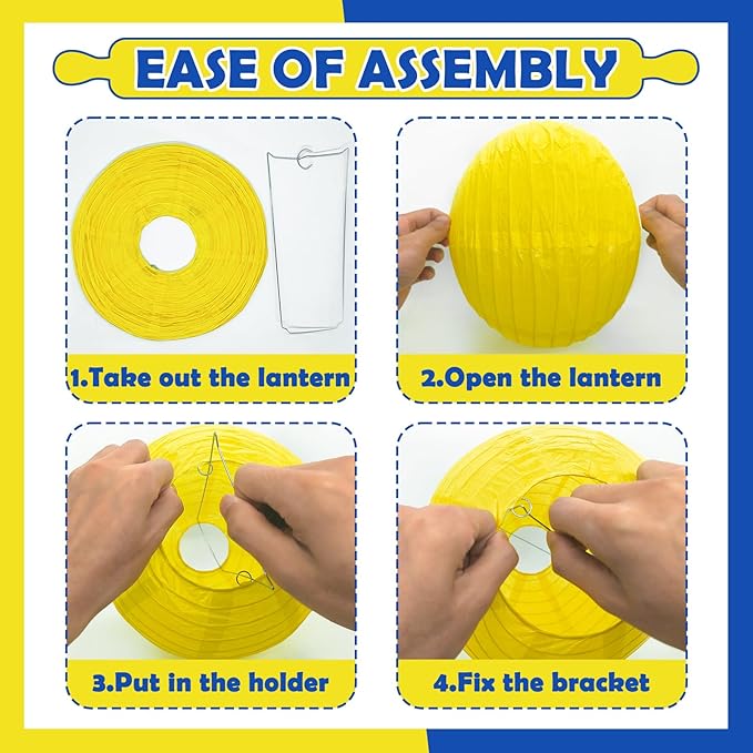 12Pcs Blue and Yellow Party Decorations Hanging Round Paper Lanterns Assorted - Image 3