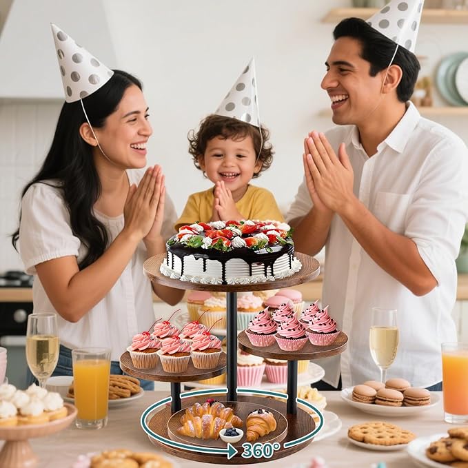 Rustic 4-Tier Rotating Wooden Cupcake Tower Stand - Image 7