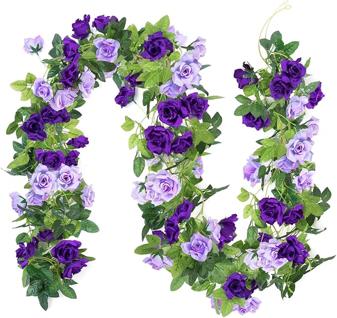 Kisflower 3Pack Artificial Rose Flower Garland, 23.7FT Fake Vines Silk Flowers by Kisflower