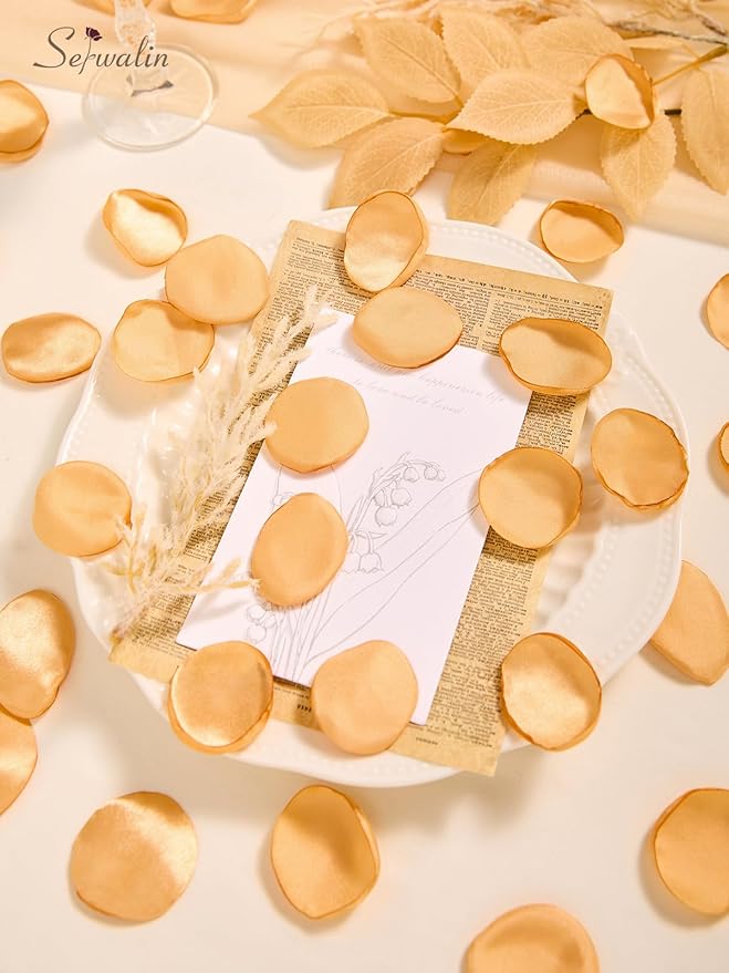 Serwalin 300Pcs Silk Rose Petals Fake Flower Petals Champagne Gold Artificial - Image 3