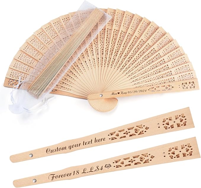 30Pcs Personalized Folding Hand Fans Custom Engraved Summer Wedding Fans by Cupike