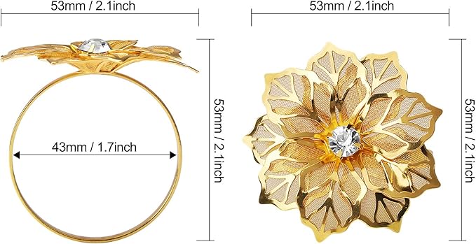 KPOSIYA Flower Napkin Rings Holder Metal Gold Napkin Rings Set of 6 - Image 3