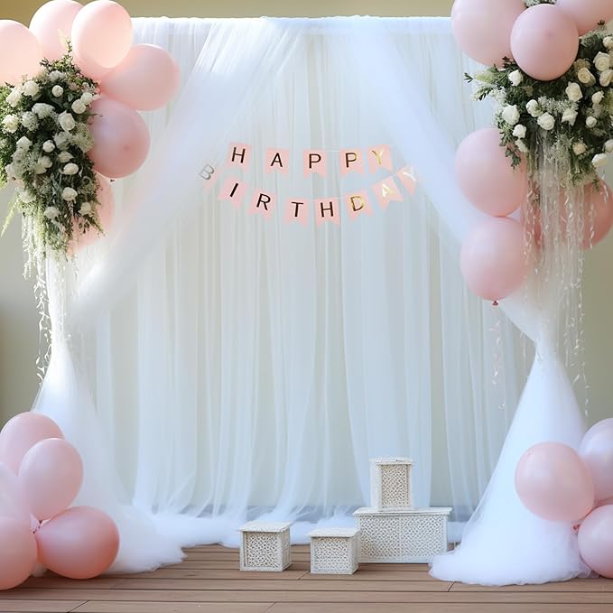 White Backdrop Curtain for Parties 10 ft x 10 ft Sheer Tulle Backdrop Drapes - Image 5