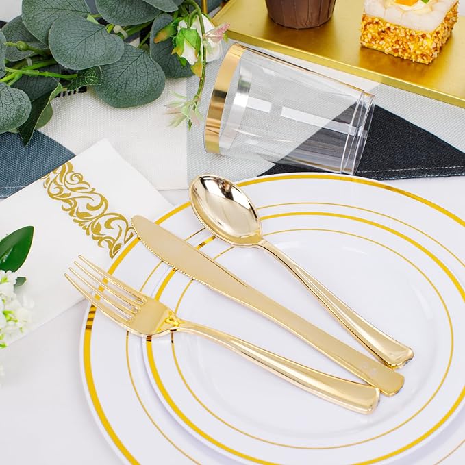 350 Pieces White and Gold Plastic Plates - Image 12