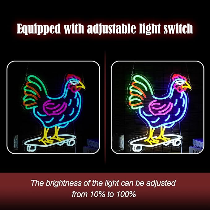 Dimmable Chicken Neon Sign for Wall Decor Funny Skateboarding Rooster LED Neon - Image 4