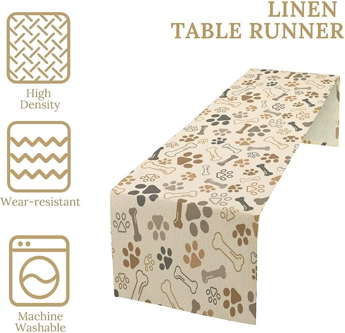 Dog Paw Table Runner, Kids Teens Cute Pet Animal Footprint Theme Pattern Print - Image 2
