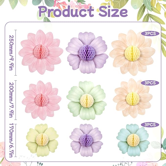 SUNBEAUTY 9 PCS Pastel Rainbow Party Decorations 10 Inch Giant Paper Flowers 3D - Image 2