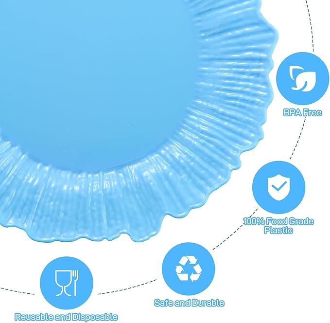 50 Pcs Blue Floral Plastic Plates, Fancy Disposable Plate, Heavy Duty Plastic - Image 4