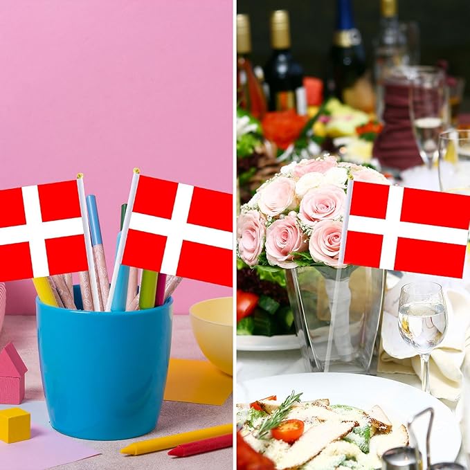 Denmark Flag Danish Flag, Small Mini Handheld Denmark Flags on Stick - Image 5