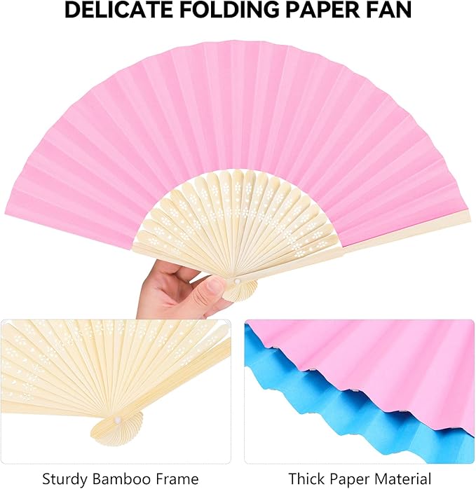 Aneco 24 Pieces Handheld Paper Fans Paper Folding Fans - Image 3