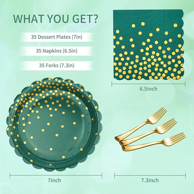 105PCS Green Plates and Napkins Party Supplies, 7” Dessert Paper Plates - Image 2