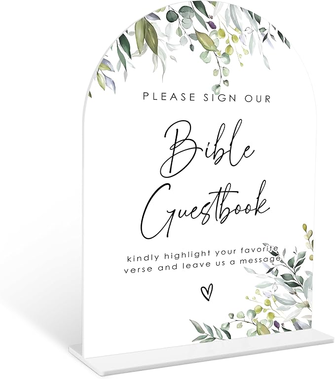 Greenery Bible Guest Book Sign, 6 x 8 Inch White Arch Acrylic Wedding Sign by Qoqxjodd