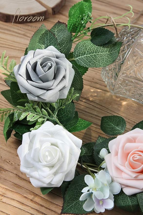 Floroom Artificial Flowers 50pcs Real Looking Shimmer Silver Grey Foam Fake - Image 4