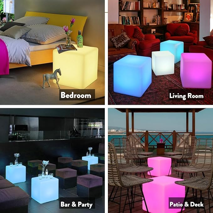 Mr.Go 20-inch LED Lighted Cube Table, Large LED Cube Chair Light, 16 RGB Colors - Image 8