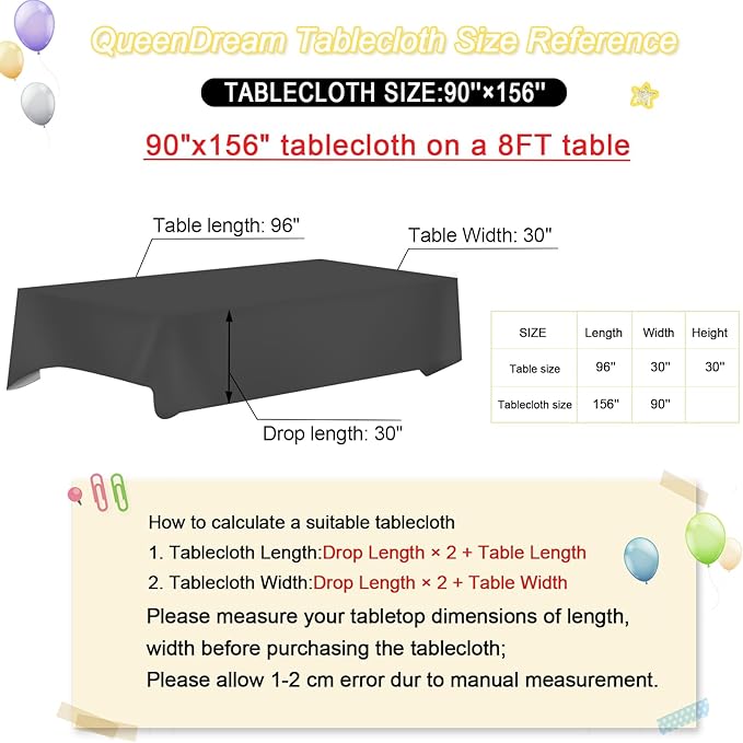 QueenDream Tablecloth 90x156 Rectangle Sequin Tablecloth Black Wedding Table - Image 6