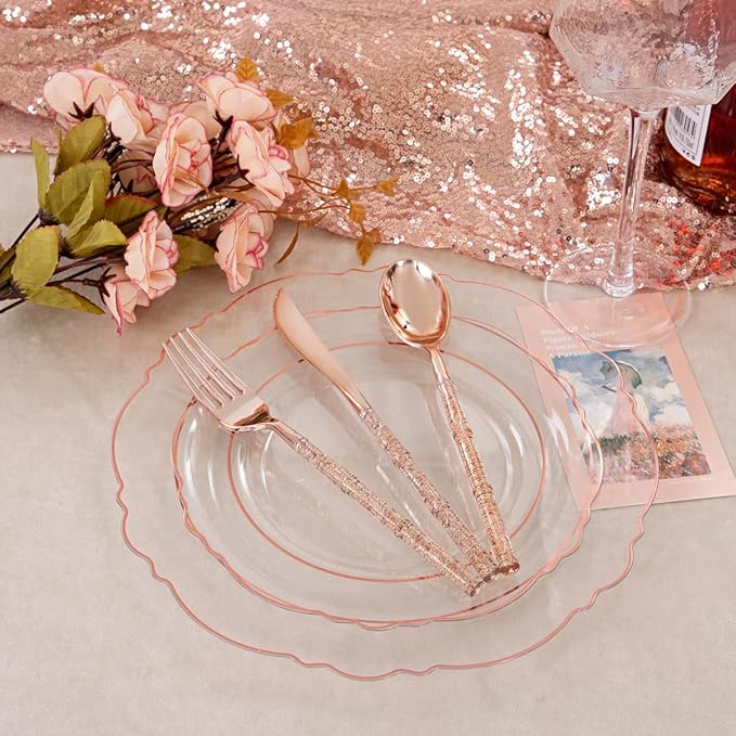 Liacere 150PCS Rose Gold Plastic Plates - Image 3