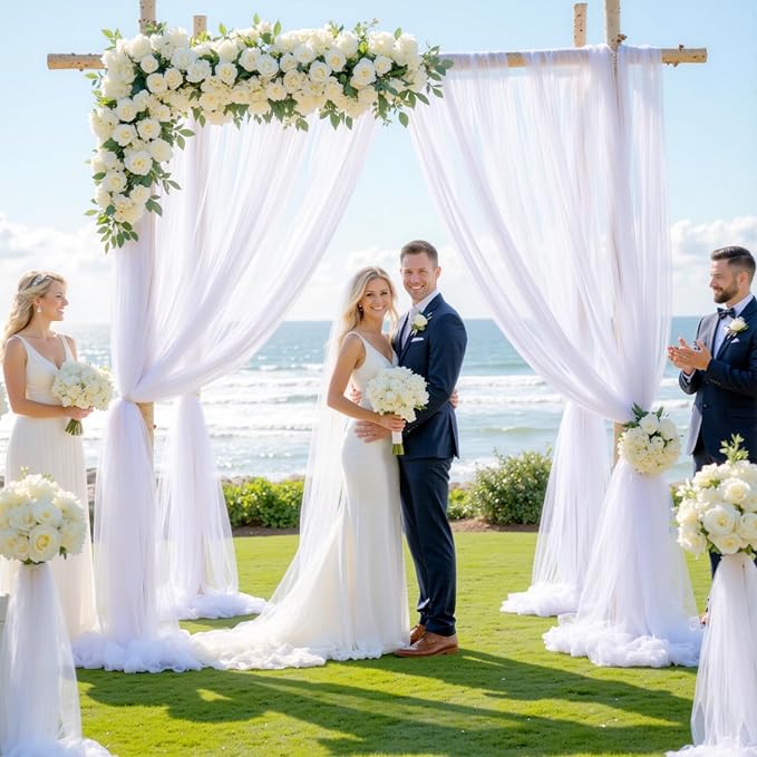 Wedding Arch Draping Fabric Backdrop 2 Panel 30" x 19Ft White Arch Drapes - Image 2