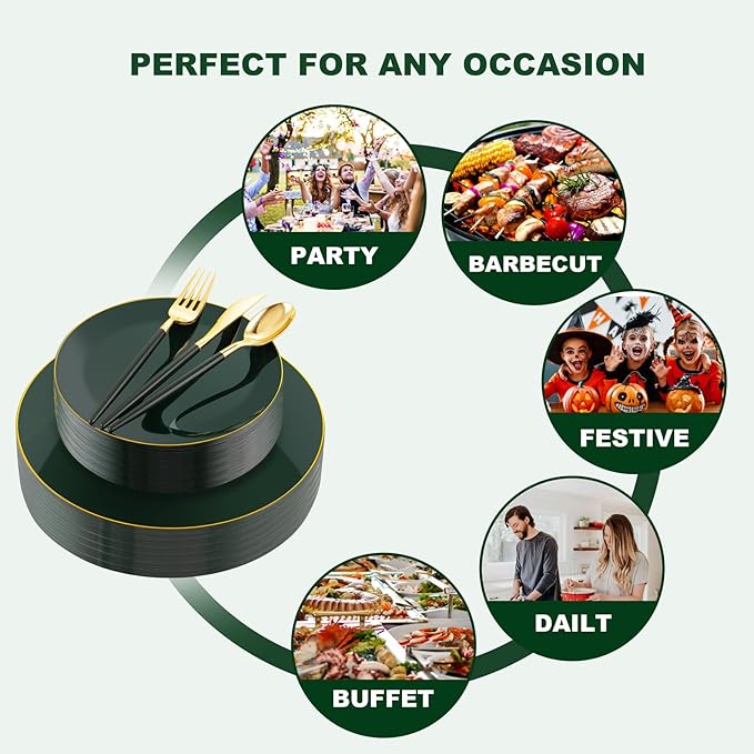 Liacere 150PCS Green Plastic Plates - Image 2