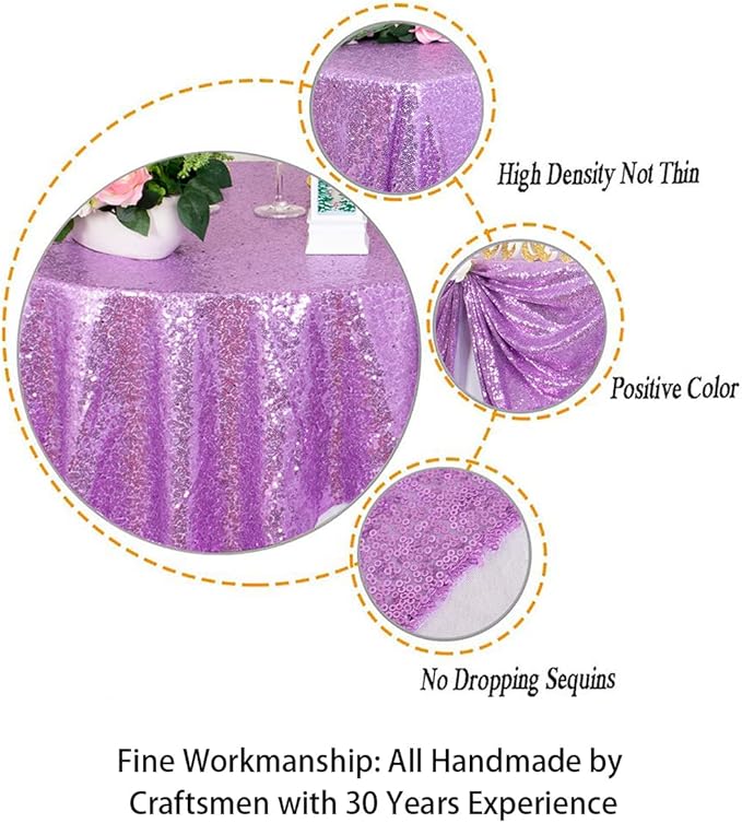 ShinyBeauty Sequin Tablecloth Square 54x54-Inch Lavender Table Cloths - Image 3