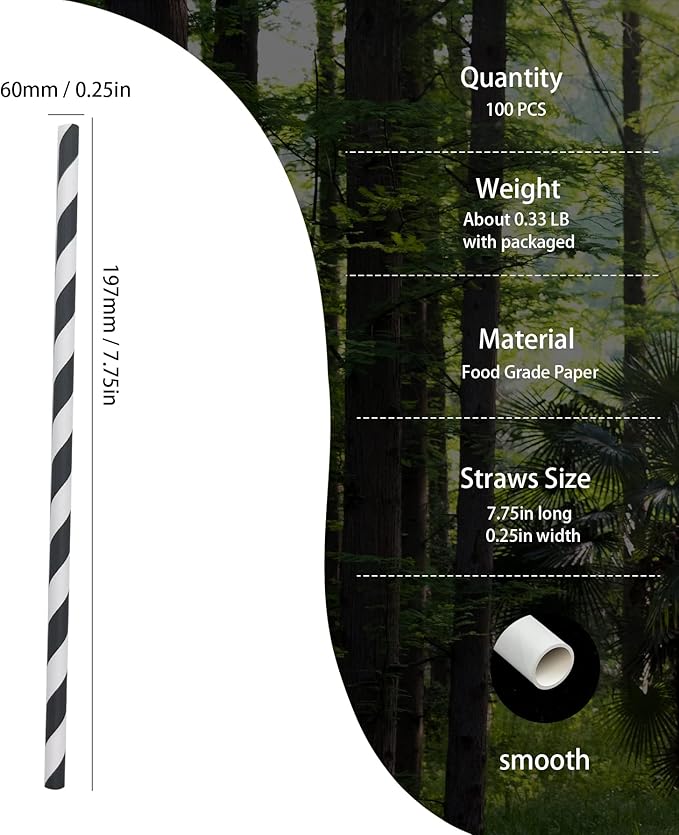 Biodegradable Black Striped Paper Straws - Image 2