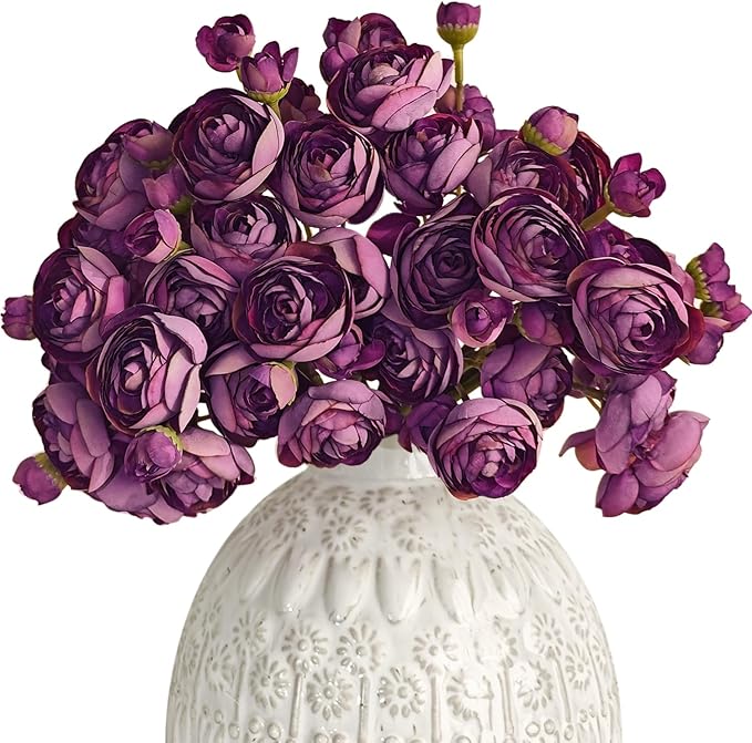 Letjolt Ranunculus Artificial Flower 18 Pcs Purple Silk Ranunculus Wedding by Letjolt