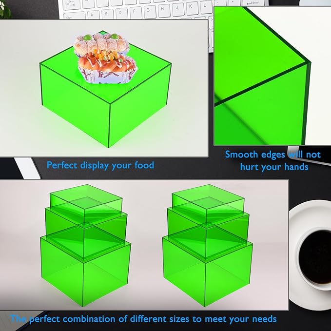 Green Buffet Risers 3 Pcs Acrylic Boxes Display Risers - Image 4