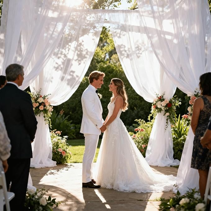 Wedding Arch Draping Fabric 29" x 18 FT White Sheer Chiffon Outdoor Curtain - Image 3