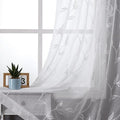 VISIONTEX White Sheer Voile Curtains, Decorative White Embroidery Faux Linen by VISIONTEX