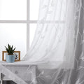 VISIONTEX White Sheer Voile Curtains, Decorative White Embroidery Faux Linen by VISIONTEX