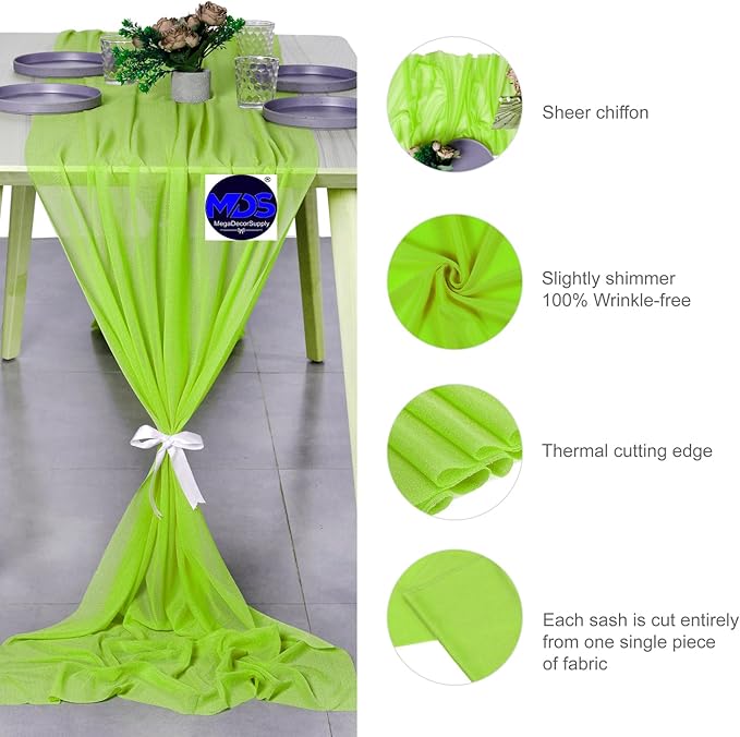 MDS 15 Pack 10ft Chiffon Table Runner 29 x 120 Inches Sheer Wedding Runner - Image 6