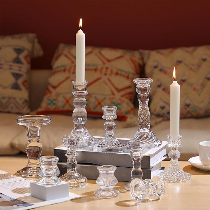 Mumufy 10 Pcs Glass Crystal Taper Candle Holders Clear Glass Candlestick Holder - Image 5