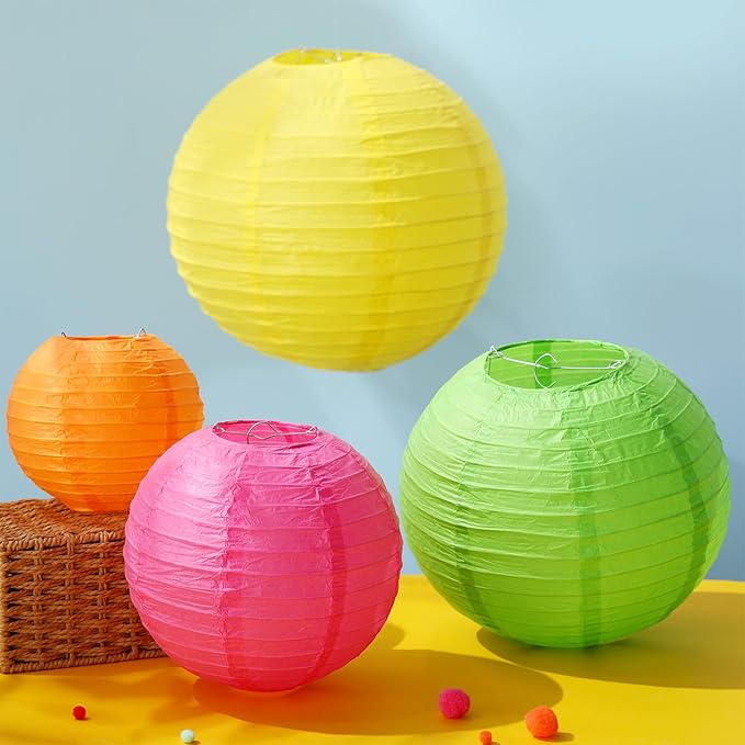 Riakrum 16 Pcs Neon Themed Paper Lanterns Birthday Party Decorations Mixed Size - Image 7