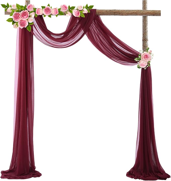 Arch Drapes for Wedding Arch Draping Fabric Burgundy Sheer Backdrop Curtain for - Image 9