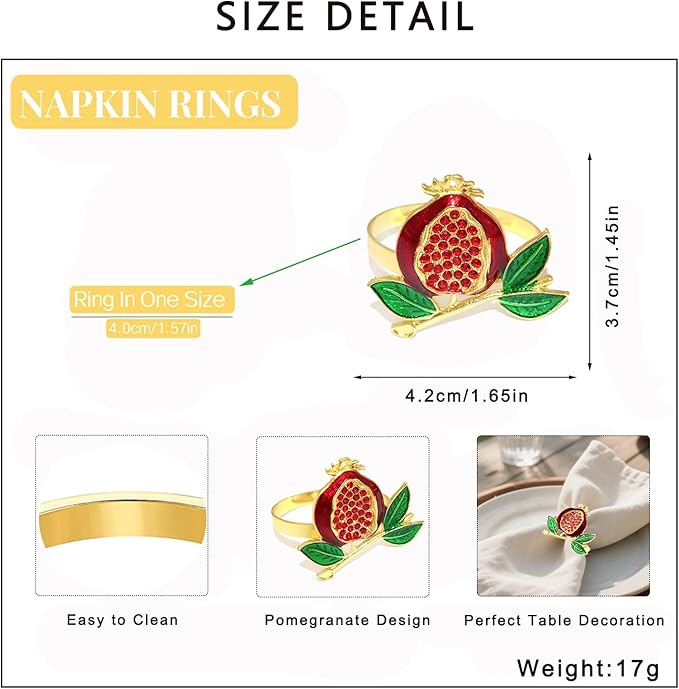 Christmas Pomegranate Napkin Rings set of 6 Red Fruit Napkin Rings - Image 7