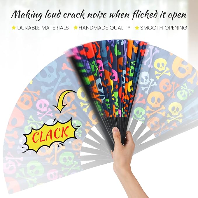 SYNTECSO Folding Hand Fan for Rave, UV Glow Fan, Large Bamboo Fan for Drag Queen - Image 4