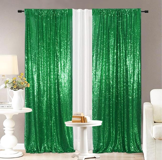 Eternal Beauty Sequin Backdrop Curtains, 2x8 Ft-2 Panels Green Back Drop - Image 4
