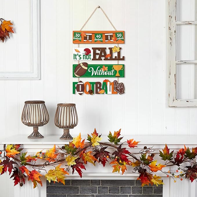 CHDITB It's Not Fall without Football Front Door Sign, Wooden Fall Football - Image 4