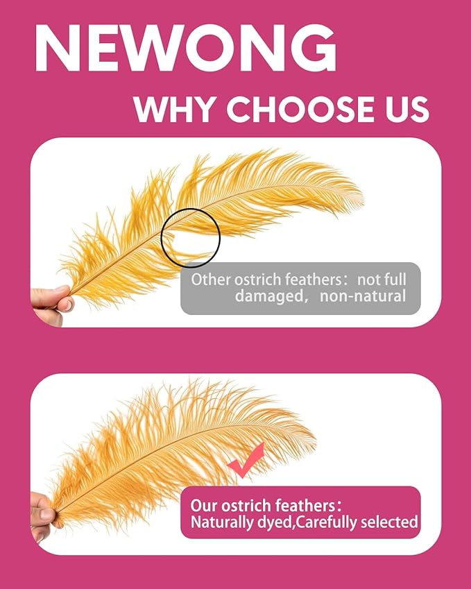 NEWONG 30pcs Gold Ostrich Feathers Natural Bulk 8-10inch Vase Craft Wedding - Image 5