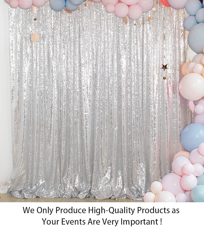 ShinyBeauty Sequin Curtain-Backdrop-5FTx10FT-Silver-Sequin Fabric Photo Booth - Image 2