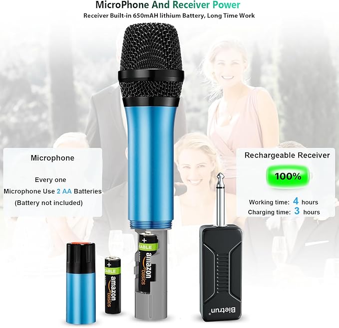 Wireless Microphone, Bietrun UHF Metal Dual Handheld Cordless Dynamic Mic System - Image 6
