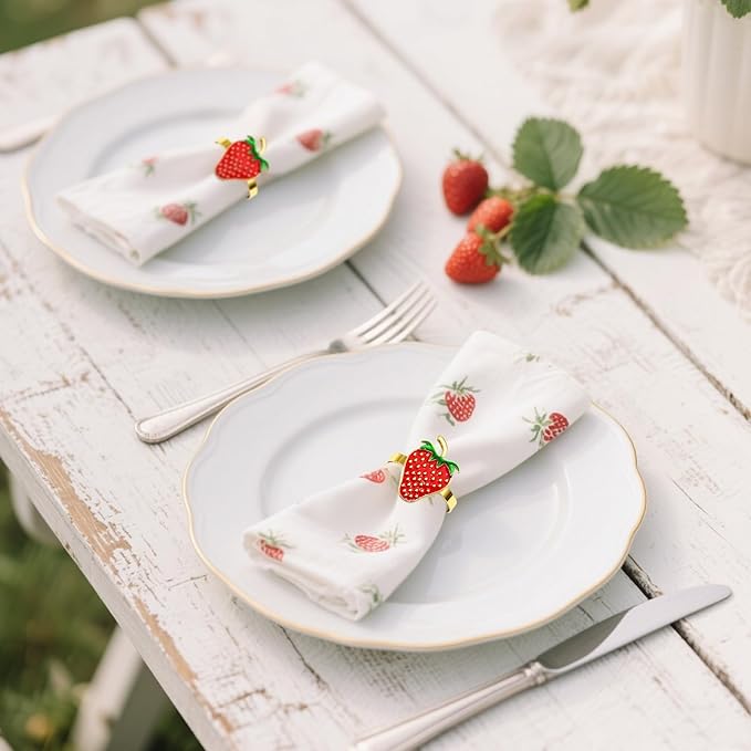 Gold Strawberry Napkin Rings Set of 8 Fall Fruit Napkin Ring Holders - Image 3